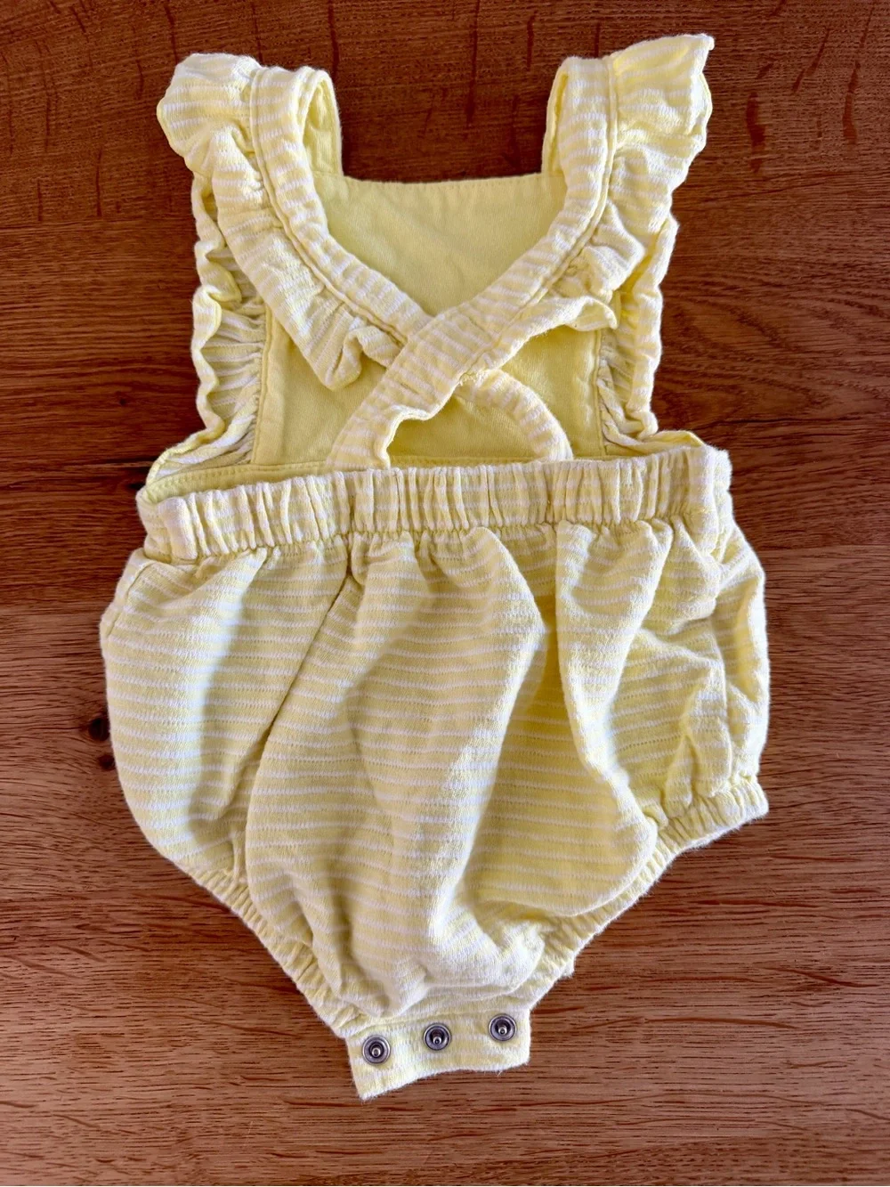 Cat & Jack Yellow Striped Ruffle-Shoulder Baby Romper